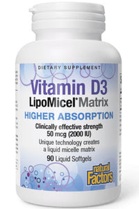 NATURAL FACTORS Vitamin D3 LipoMicel® (2000 IU - 	90 	sgls)